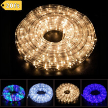 20ft Warm White LED Rope Lights, Adjustable Brightness & Flash, 110V Cuttable, Compatible with Patio, Pergola, Restaurant, Cafe Decor
