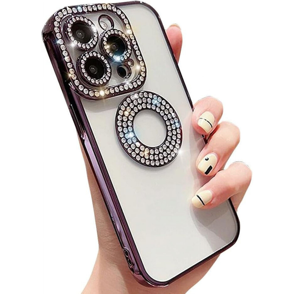 Luxury Glitter Rhinestone Iphone 15 Pro Case – Transparent, Shockproof, Camera Lens Protection (, Compatible With Iphone 15 Pro) Purple 9426043948467