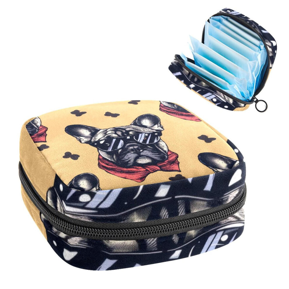 Sanitary Napkin Storage Bag for Girls & Women, Portable First Period Pads/Tampons Holder, Travel Makeup Bag â Compatible with French Bulldog