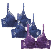 Pack of 3 Bra for Women Plus Size Full-Coverage Push Up Lace Bra with Underwire Soft Comfy Bralettes for Women with Support Blue 38B