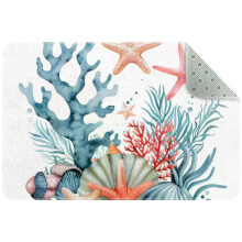 Watercolor Marine Elements Small Area Rug, Non-Slip Door Mat Indoor Floor Mat, Washable Kitchen Rug Entrance DMat for Bedroom Living Room