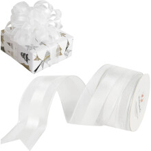 White 1.5" Satin Stripe Sheer Wired Ribbon, 10 Yards – for Christmas Trees, Bows, Wreaths, Garland, Gifts, Weddings