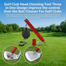 (Red Pull Ring) 3-in-1 Golf Club Cleaner & Ball Control Tool