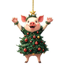 Pink Pig Ornament for Christmas Tree Smile Standing Animal Christmas Ornament Adorable Pet Dressed as a Christmas Tree Lucky Pendant Gifts
