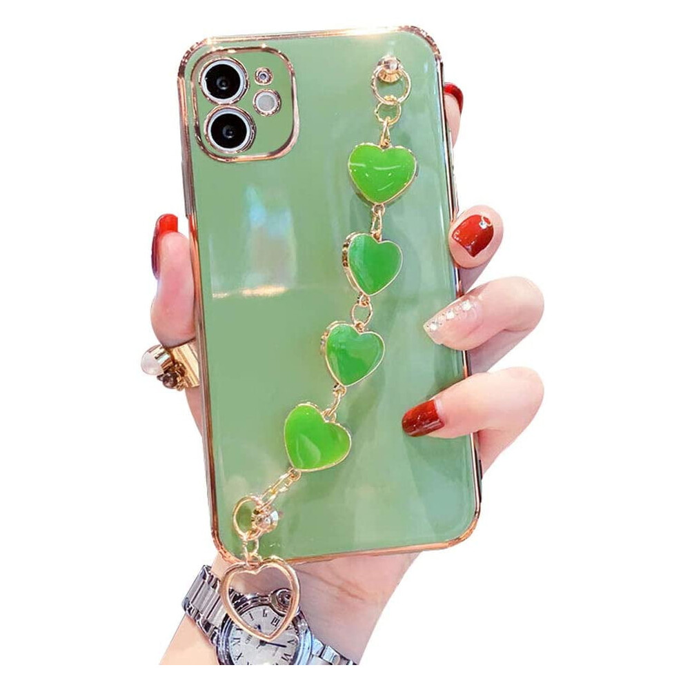 Gold Electroplated Tpu Phone Case With Hearts Chain, Compatible With Iphone X/Xs Â Scratch-Resistant & Shockproof, Green Green,Gold 9065194461687