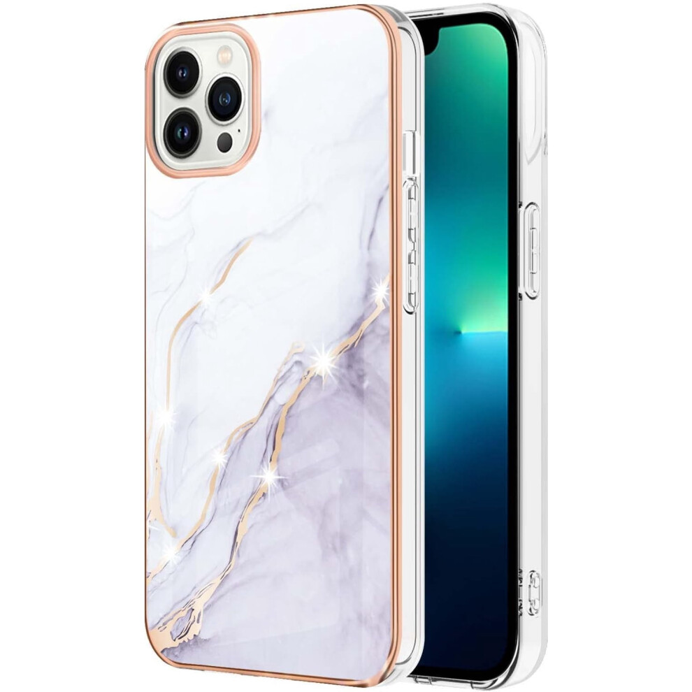 Compatible With Iphone 14/13/12/11 Pro Max Plus Mini Â Slim Luxe Marbling Pc+Tpu Case, Bezel-Raised Shockproof Cover (, For 14 Pro) White 9426043912208