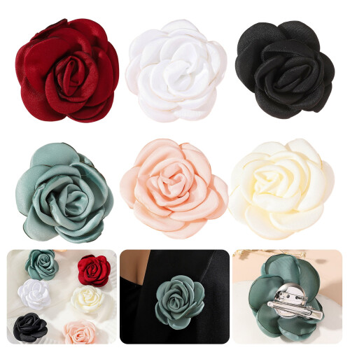 Rosenblomststofbroche - 5,5 cm, vinrød 1