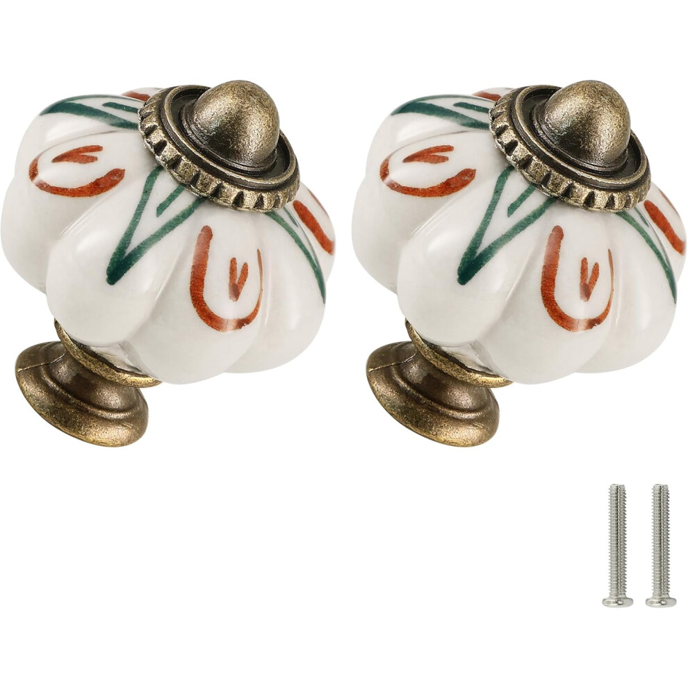 Ivory Pumpkin Knobs 12 Pack Ceramic Cabinet Knobs Vintage Drawer Pulls - Antique Dresser Pulls With Screws - Flowers & Aloe Vera 9426043912611
