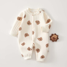 Cute Newborn Infant Baby Girl Boy Fall Jumpsuit Coat Long Sleeve Bear Embroidery Romper Coming Home Outfit Coffee 3-6 Months