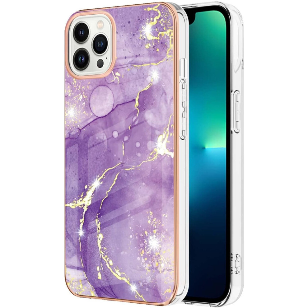 Compatible With Iphone 14/13/12/11 Pro Max/Plus/Mini Â Slim Luxe Marbled Pc+Tpu Case, Raised Bezel, Shockproof (, Fits 12 Pro Max) Purple 9426043913038