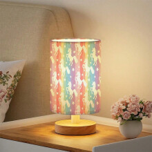 Colorful Unicorn Desk Lamp with Wood Base & Flaxen Shade – Compatible with Bedroom, Office, Nightstand