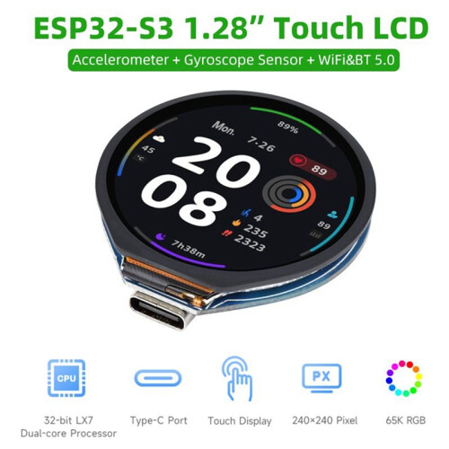 ESP32-S3 Development Board 1.28 Inch Touch Screen Round LCD Display with WiFi  Accelerometer Gyroscope Sensor 1