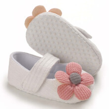 Infant Baby Boys Girls Slippers Cozy Fleece Flower Booties Soft Bottom Warm Cartoon Socks Newborn Crib Shoes White 12-15Months