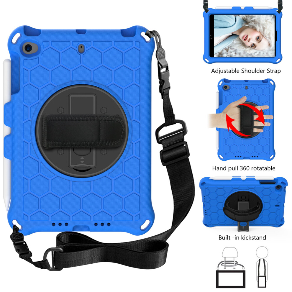 Compatible With Ipad Mini Case W/ Shoulder Strap, 360 Kickstand & Shockproof Silicone Cover For Ipad Mini 1-5 (7.9"), + Blue/Black 9426043950064