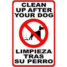 Bilingual Dog Cleanup Sign: "Please Clean Up After Dog" & "Limpieza Tras Perro", Aluminum Road Sign, 8"x12"