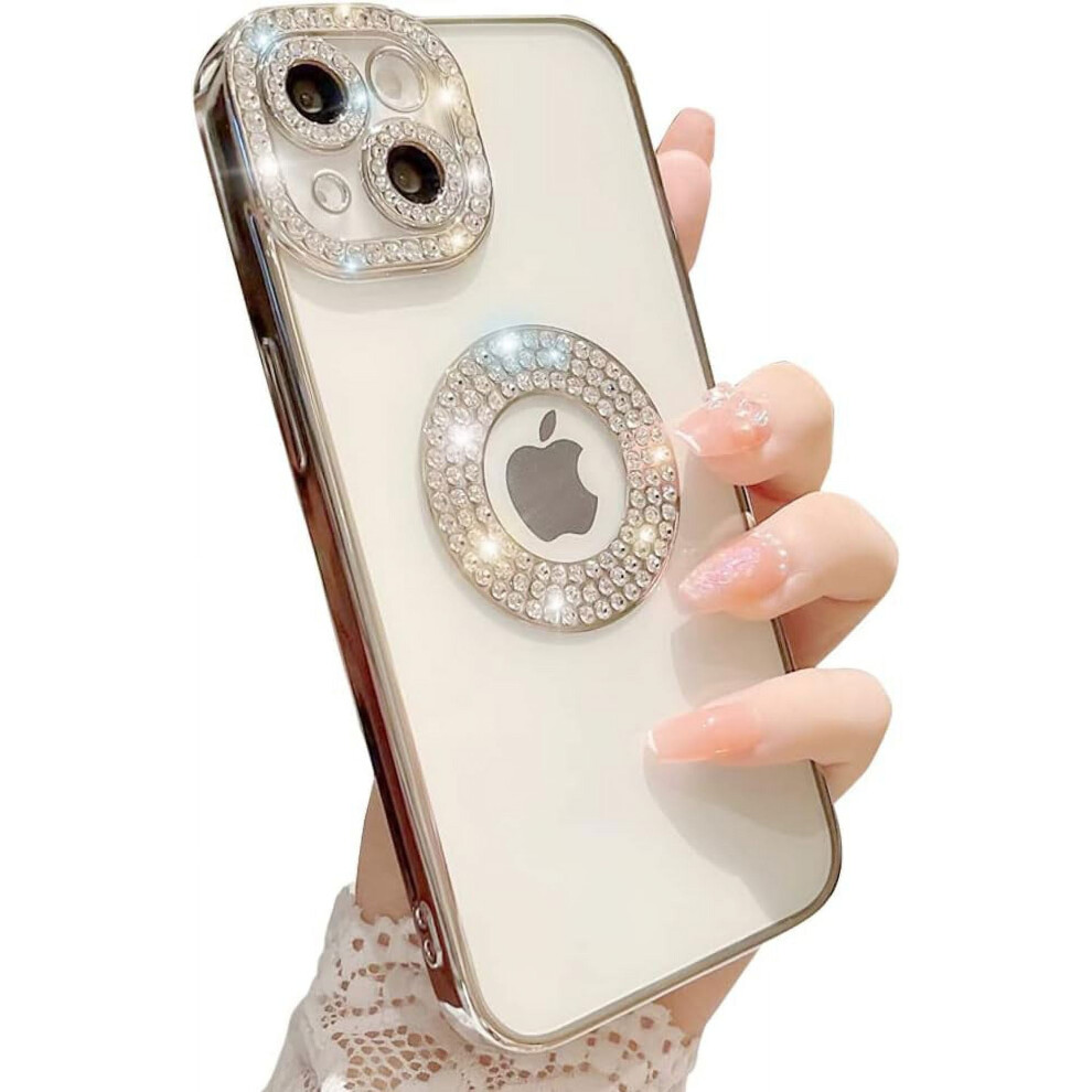 Luxury Glitter Rhinestone Bumper Case, Transparent Shockproof Cover With Camera Protection – Compatible With Iphone 14 Pro Silver 9426043949143