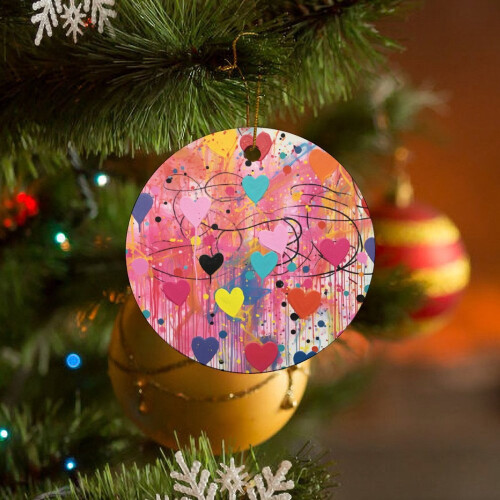 Pink Heart Ceramic Ornament Polka Dot Double-Sided 2