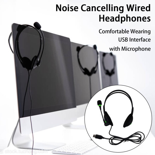 Wired Headset USB Interface Ergonomic with Microphone Noise Cancelling Wired Headphones Office Supply,Black 2