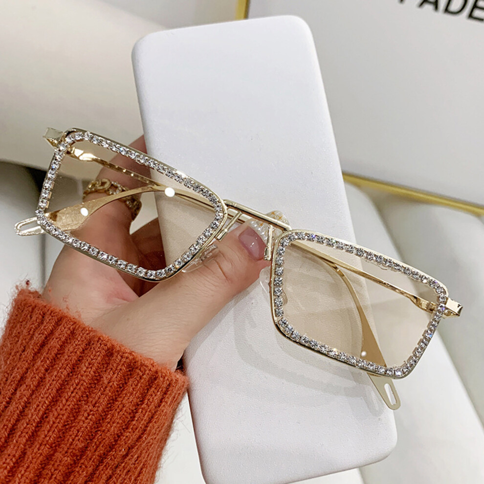 Dachuang Beauty Gold/Light ( Frame Tea Tablets) Sparkling Sunglasses Uv400 Rhinestones Party Shades
