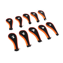 10 Pcs Golf Iron Head Covers Set Neoprene Black Orange with Zipper