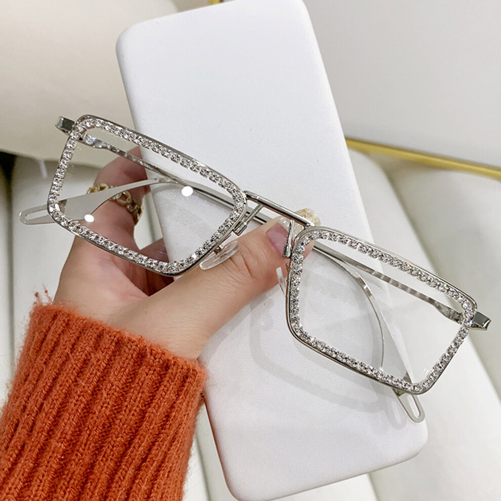 Dachuang Beauty Silver ( Frame Transparent Sheet) Sparkling Sunglasses Uv400 Rhinestones Party Shades