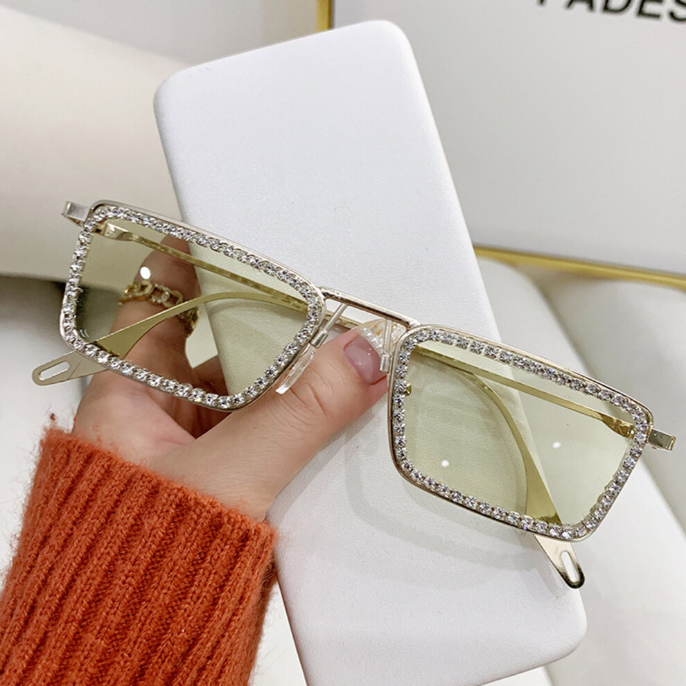 Dachuang Beauty Gold/Green ( Frame Film) Sparkling Sunglasses Uv400 Rhinestones Party Shades
