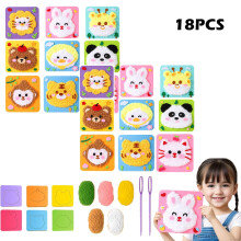 18-Piece DIY Embroidery Doll Set for Kids – Cartoon Animal Felt Stitching Craft with Stickers, Compatible with B+F+G