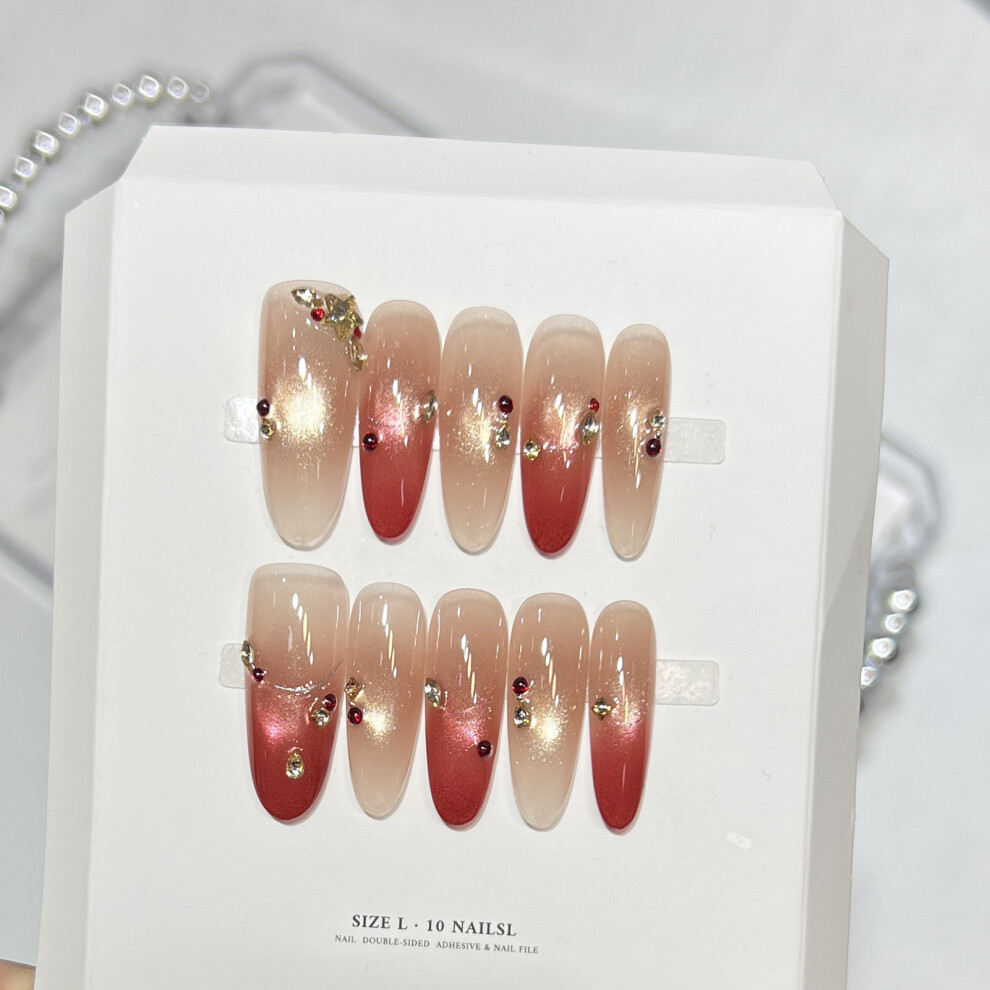 Dachuang Beauty (L) 10Pcs French Red Cat-Eye False Nails