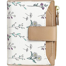 Small Wallets Women RFID Leather Bifold Card Holder Cute Flower Wallet for Women with Zipper Coin Pocket 3 ID Windows