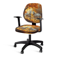 Horse Print Office Chair Slipcover, Elastic Desk Chair Cover 2 Piece, Removable Dustproof Seat Cover for Office Chairs, Yellow