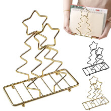 Christmas Tree Napkin Holder Set Metal Gold Black 2pc