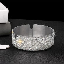 Crystal Aluminum Ashtray with 3 Slots, Decorative Desktop Organizer, High-Value Stainless Steel Ashtray for Home & Office, Easy-Clean Design