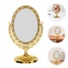 Golden Double Side Swivel Oval Vanity Mirror for Makeup with Glass and ABS Material 2 Pieces