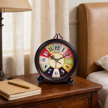 Vintage Analog Alarm Clock with Night Light, Silent Battery-Operated Desk Clock for Bedroom, Living Room, Gift – Compatible with AAA Batteries