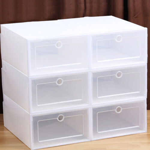 Stackable Plastic Shoe Storage Boxes, 6 Pieces Organizer for Closet and Home