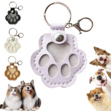 Leather Pet Memorial Keychain with Paw Shape, Dog/Cat Hair Storage Bag – Compatible with All Keys