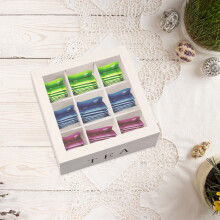 Wood Tea Bag Organizer with Clear Lid, 9-Compartment Reusable Tea Caddy for Home/Office