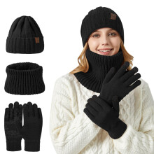Knitted Hat And Scarf Two Piece Set Unisex Large Head Suitable For Thickened Winter Snowflake Warm Hat