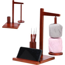 Wooden Yarn Holder with Phone Stand, Magnetic Spinner & Hook Storage – Compatible with Crochet/Knitting, Ideal for Beginners