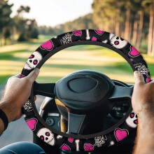 Skull & Heart Golf Cart Steering Wheel Cover – Stretchy, Comfortable, Compatible with Club Car
