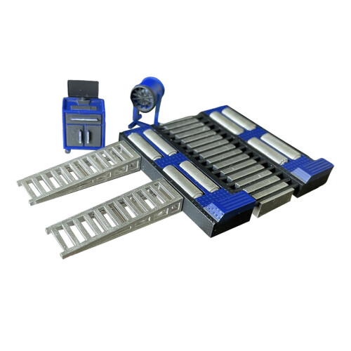 1/64 Diorama Garage Horsepower Eengine Set Auto Repair Tool Model Simulation Blue