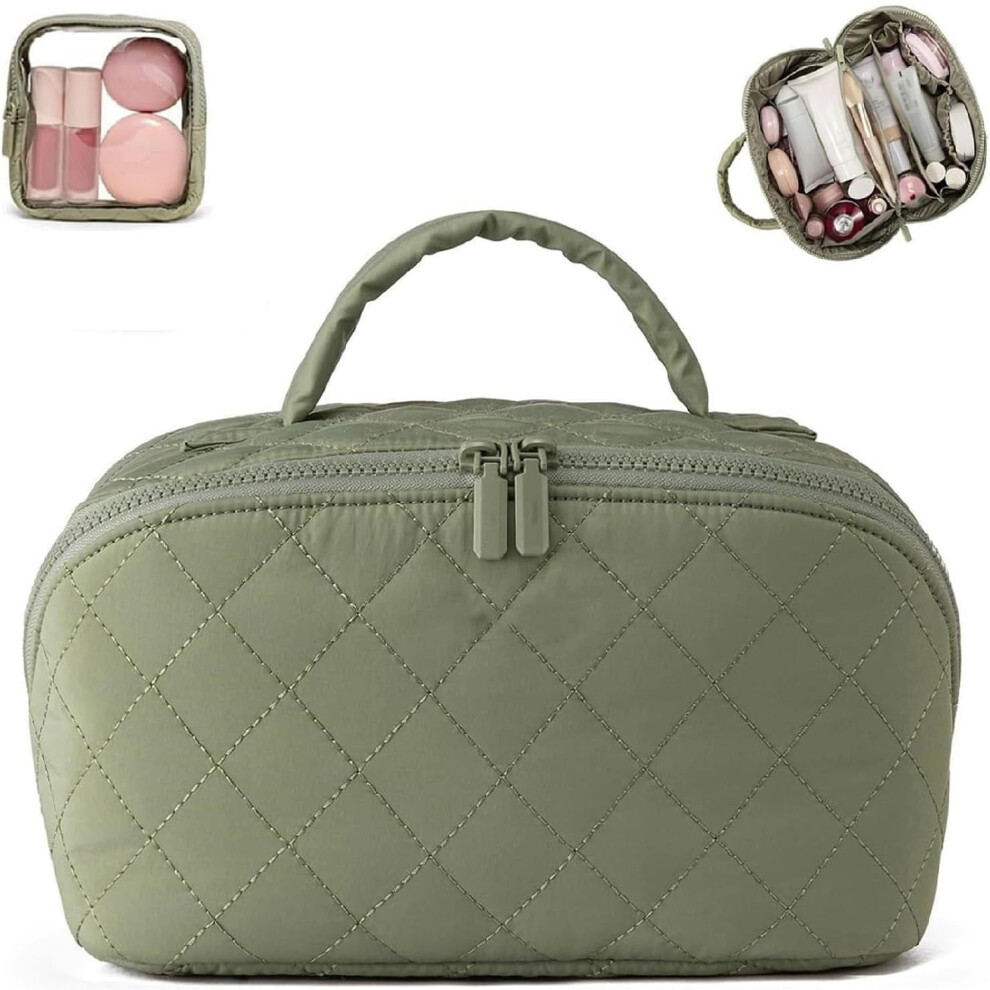 YEPOLERCE Petition Makeup Bag for Women, Wide Open Lay-Flat Cosmetic Case with Compartments, Large Capacity Organizer for Toiletries & Brushes