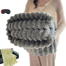 Pickelect Flannel Milk Velvet Cover Blanket,Double-Sided Thickened Plush with Thick Stripe Texture,Warm Soft Faux Rabbit Fur Nap Blanket for Home Use