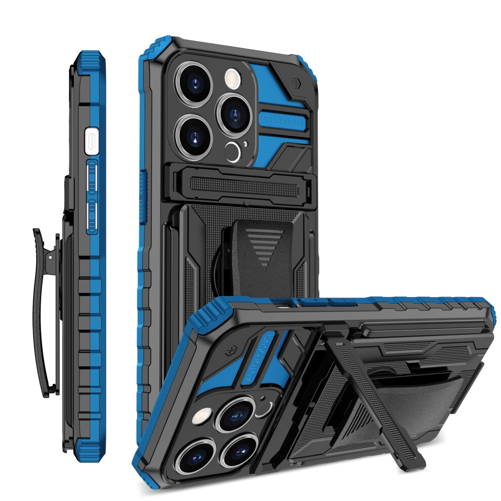Heavy Duty Iphone 15 Case With Belt Clip, Kickstand, Shockproof Dual-Layer Drop Protection Â Blue 9065194490861