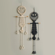 Boho Macrame Wall Hanging – 42" Skeleton Tapestry, White Skull Decor for Dorm, Bedroom & Living Room