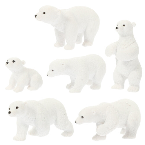 6-Piece White Polar Bear Resin Figurines