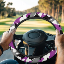 Camo Purple/White Golf Cart Steering Wheel Cover – Warm in Winter, Cool in Summer, Dust Cover, Compatible with Club Car