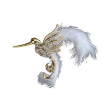 Plume Hummingbird Christmas Tree Ornaments, Glittery Gold and Silver Color Hummingbird Decor with Feathers for Xmas Tree, Christmas Decoration (Gold)