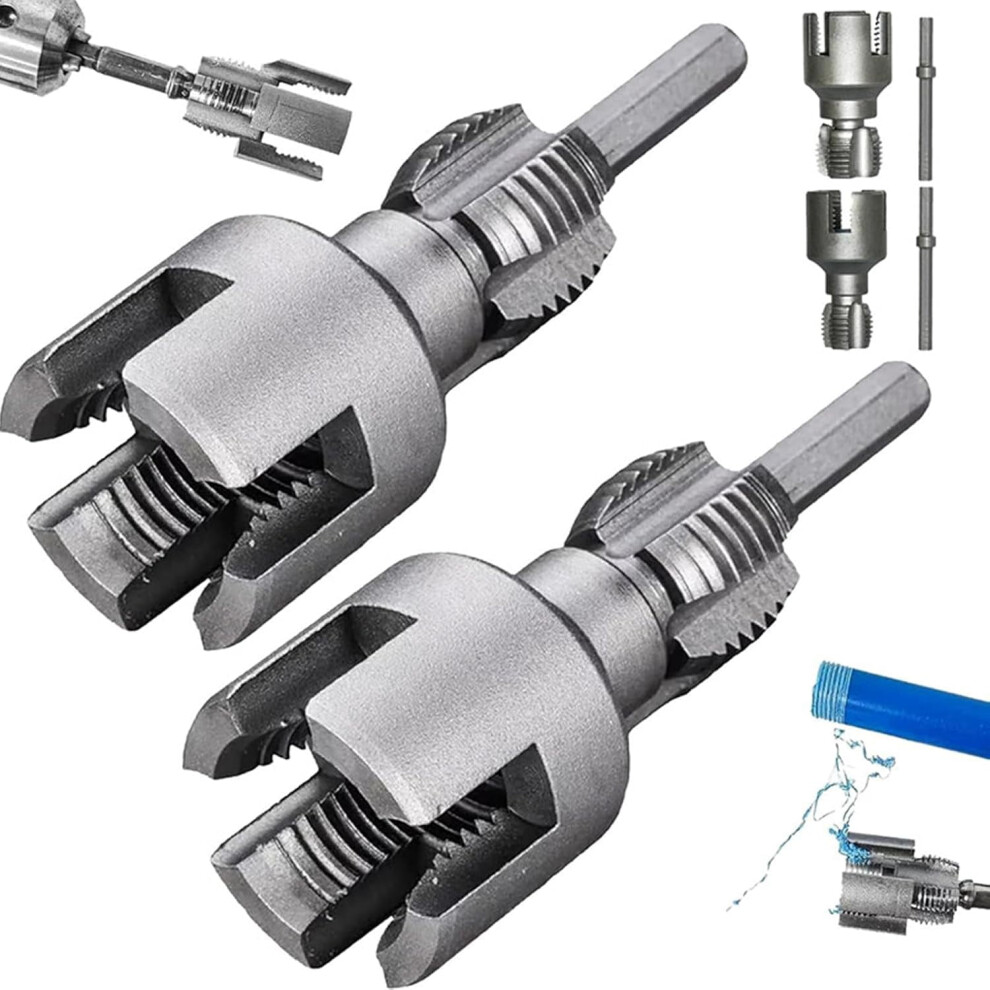 Pipe Tapping & Threading Tool Â Internal/External Cutter, 1/2" & 3/4" Dies, Electric Drill Compatible, Pvc Pipe Threader, Alloy Steel 9087558673673