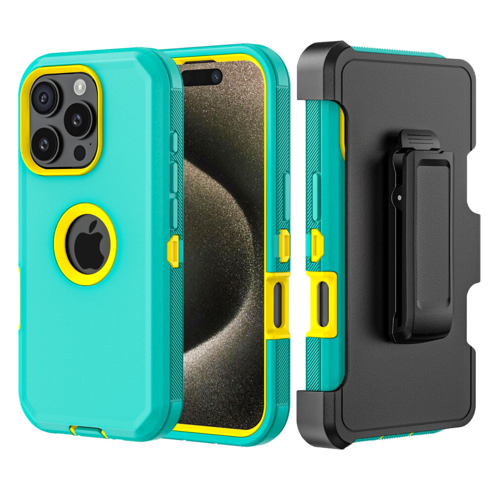 Case With Belt Clip For Compatible With Iphone 16 Pro Heavy Duty Shockproof Dustproof Phone Case, Green/ Yellow Green,Yellow 9065194491974
